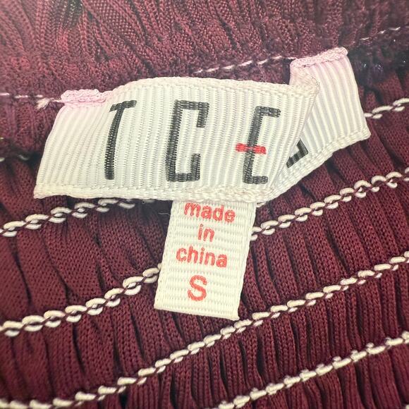 TCEC Womens Tie Strap Rainbow Metallic Cropped Smocked Multicolored Top Small - Picture 7 of 8